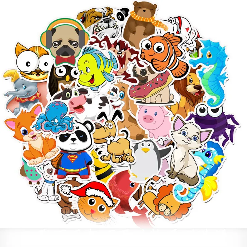 50pcs / Set Cartoon Autocollant Animal Crossing Graffiti Poulpe Pingouin Étanche PVC Ordinateur Portable Guitare Planche À Roulettes Bagages Mignon Autocollants Enfants Jouet