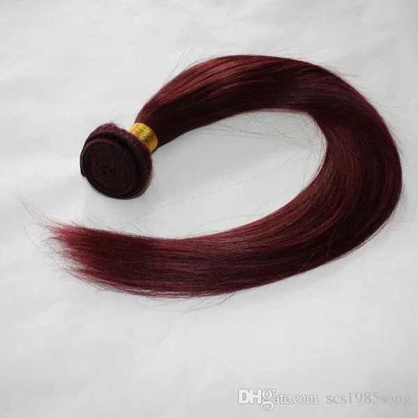 Peruaans Maagdelijk Haar Zijde Steil Haar Weeft 3 of 4 Bundels Kleur 99J Bordeaux Menselijk haar inslag