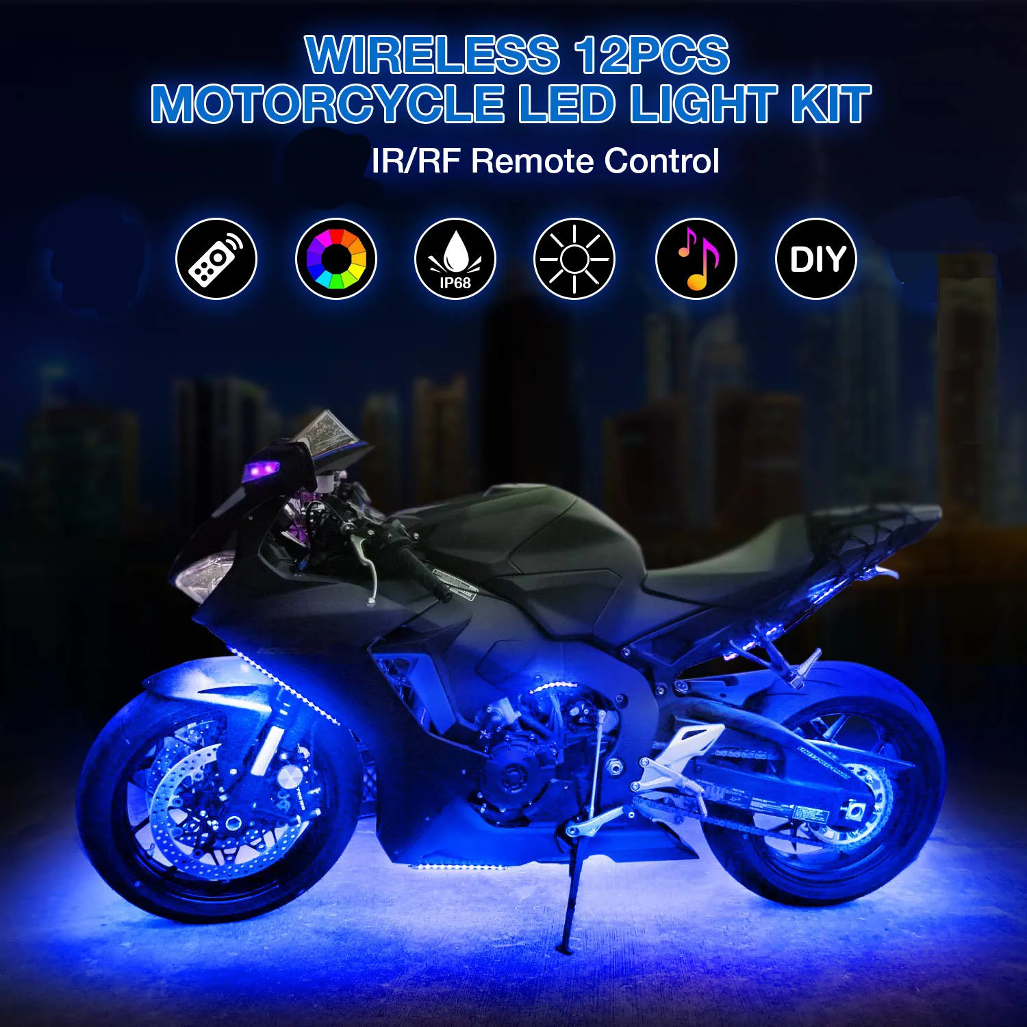 12 Stücke Motorrad LED Licht Kit RGB 16 Mio. Farben