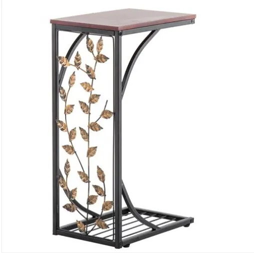Fashion Free shipping Wholesales HOT Sales 54 x30.5 x21CM Leaf Pattern Iron Side Table Coffee Table Brown