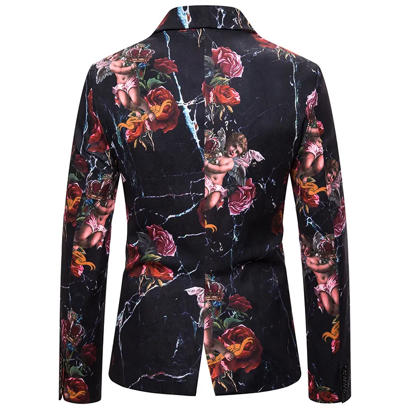 Blazers con estampado de animales para hombre, trajes, chaquetas de alta calidad con encantador ángel, Blazer estampado para hombre, Blazer informal de un solo pecho 234g