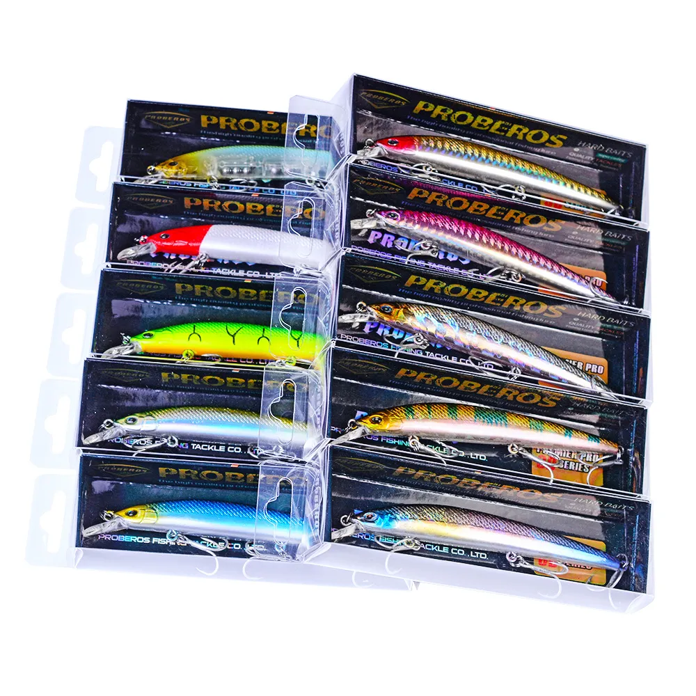 DHL Shipping Ny 10 färger Plast 8 3 Hakar Minnow Fiske Lure 11 5cm 9g Big Deep Sea Bass Crankbait Artificial Wobbler