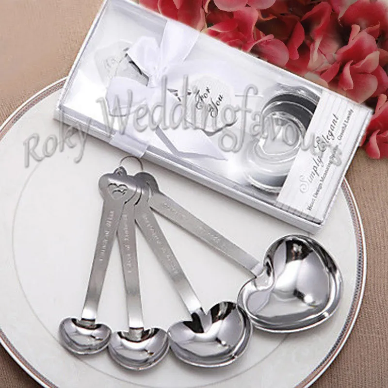 30 Sets Simplemente elegante en forma de corazón Cuchara dosificadora 4en1 Favores de boda Fiesta Recuerdo Evento Regalos Regalos de cumpleaños Baby Shower