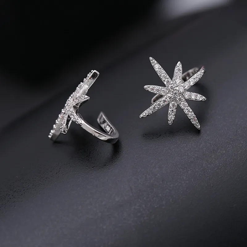 Migga Trendy Cubic Zirconia Star Ear Cuff White Gold Color Clip Earrings Inga genomborrade kvinnor Girls Brincos7188305