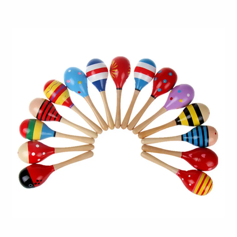 11cm baby leksak barn trä rattle maracas cabasa musikinstrument sand hammare orff instrument spädbarn leksaker