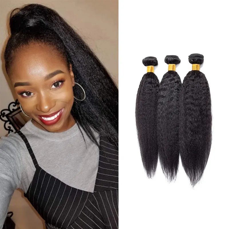 Peruvian Human Hair Extensions 3 Bundles Kinky Straight 95-100g/piece Natural Color 8-26inch Kinky Straight 3 PCS Double Wefts