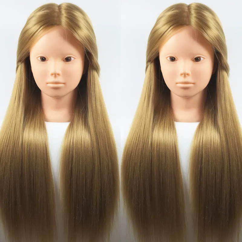 Lång 65cm 100% hög temperatur fiber blond hår kvinnlig träning huvud frisör övning docka huvud till salu mannequin huvud frisyrer