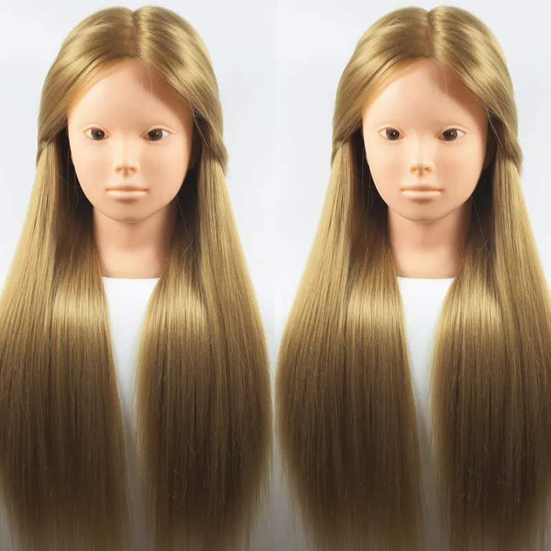 Lange 65CM 100% Hochtemperaturfaser Blondes Haar Weiblicher Trainingskopf Friseurpraxis Puppenkopf zum Verkauf Schaufensterpuppenkopf Frisuren