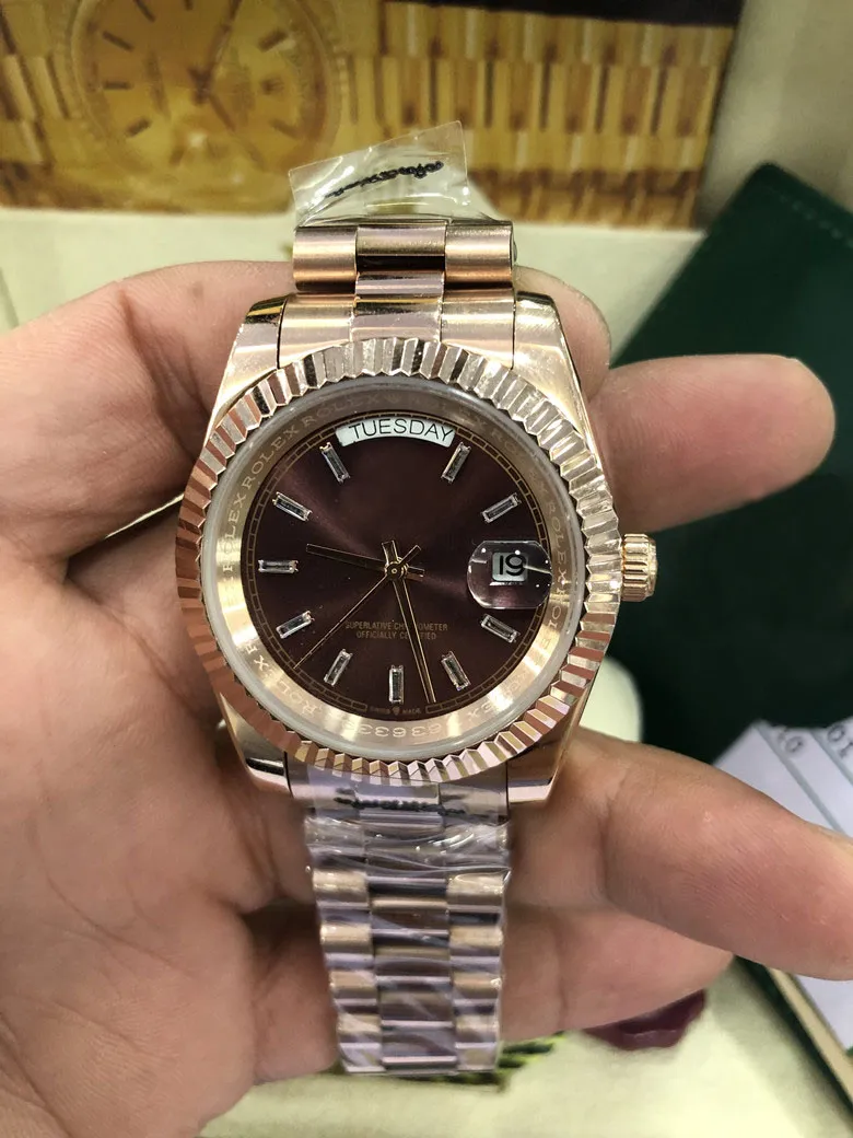 Avec boîte d'origine montres de luxe 41MM or 18K rhodium foncé Index cadran automatique marque de mode montre pour hommes montre-bracelet 255g