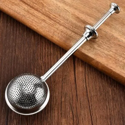 Diameter 5cm Convenient Mesh Ball Shaped Stainless Steel Silver Push Style Tea Infuser Strainer Tea Infuser Filter Tool