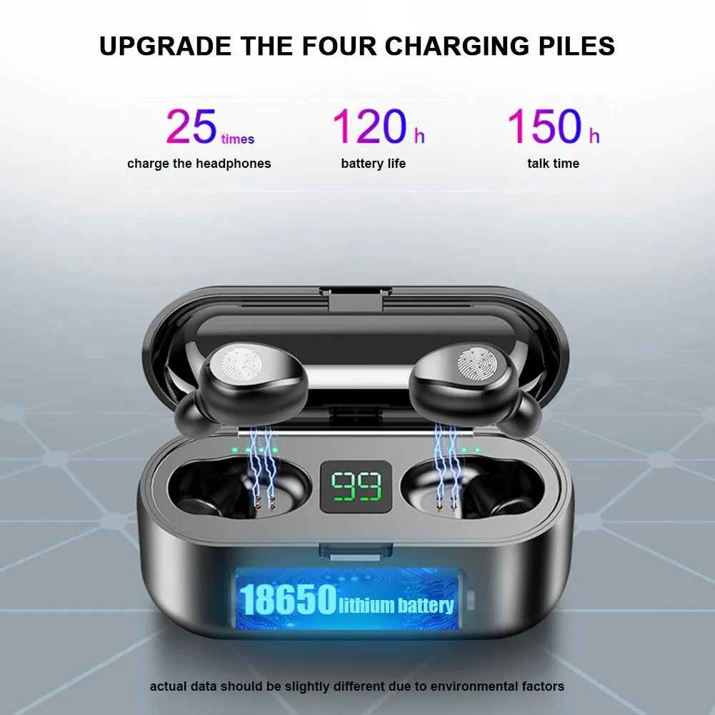 Écouteur Bluetooth avec batterie 18650 Boîte de charge Affichage à LED Téléphones intra-auriculaires étanches sans fil avec microphone