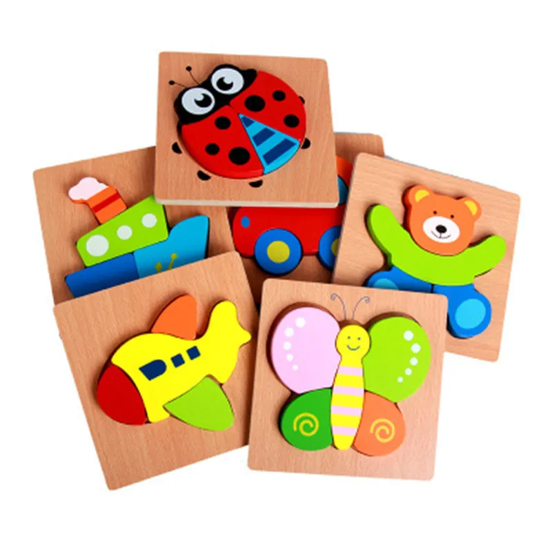 Children Wooden puzzle toys Cartoon three-dimensional hand grasp board building blocks Animal baby intellectual development puzzle toy