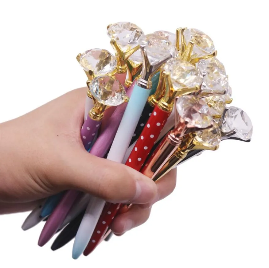 2019 Top Fashion Creative Crystal Glass Kawaii Ballpoint Pen With Large Diamond luxury pen School Office Supplies Halloween Christmas gifts