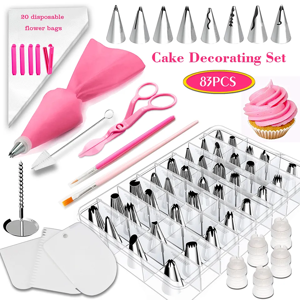 Bicos de pastelaria / bobina de confeitaria 38-83pcs / set confectionery bocal creme inoxidável ferramentas de cozimento decorando conjuntos de ponta