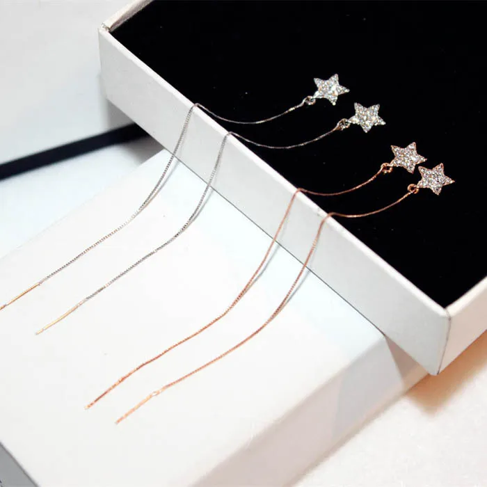 Wholesale-luxury designer glittering shiny diamonds cute star long pearl chandelier dangle stud earrings for woman girls