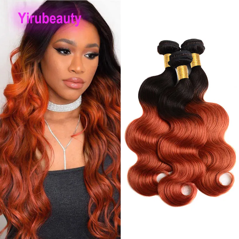 Cheveux vierges péruviens 1B/350 vague de corps 1b Orange deux tons couleur cheveux humains 1b 350 Double trames produits de tissage 10-28 pouces