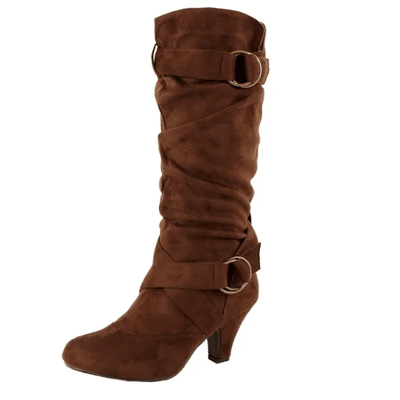 Venta caliente-botas de talla grande para mujer Botas occidentales rodilla femenina marrón negro Zapatos mujer Moda feminina bota