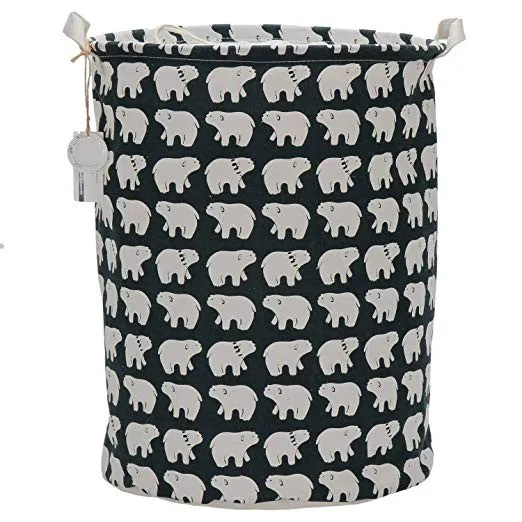 Cesta de lavanderia cesta de linho de algodão dobrável com alças balde de armazenamento de pano organizador pet berçário hampers (urso polar) estoque nos eua