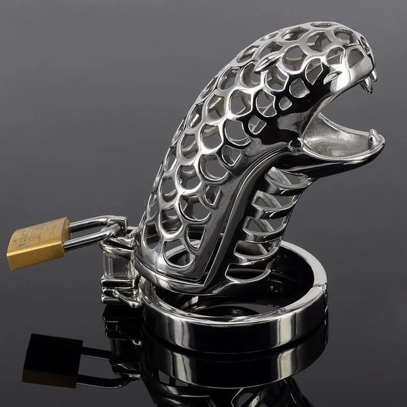 Dispositivo de castidad con forma de serpiente, castidad de Metal, jaula para pene de acero inoxidable, cinturón de castidad, anillo para pene, juguetes BDSM, productos sexuales Bondage