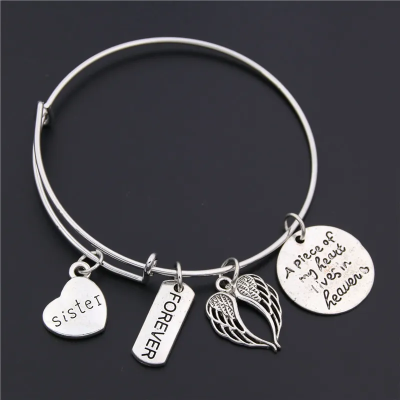 1pc Memorial Bangle förlust av mamma dotter Grandma syster pappa Remembrance Justerbar Bangle Armband Sympathy Present Smycken