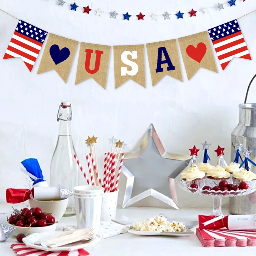 2019年7月4日米国バナーペナントスターストライプアメリカパーティー用品独立記念日装飾愛国心記念日