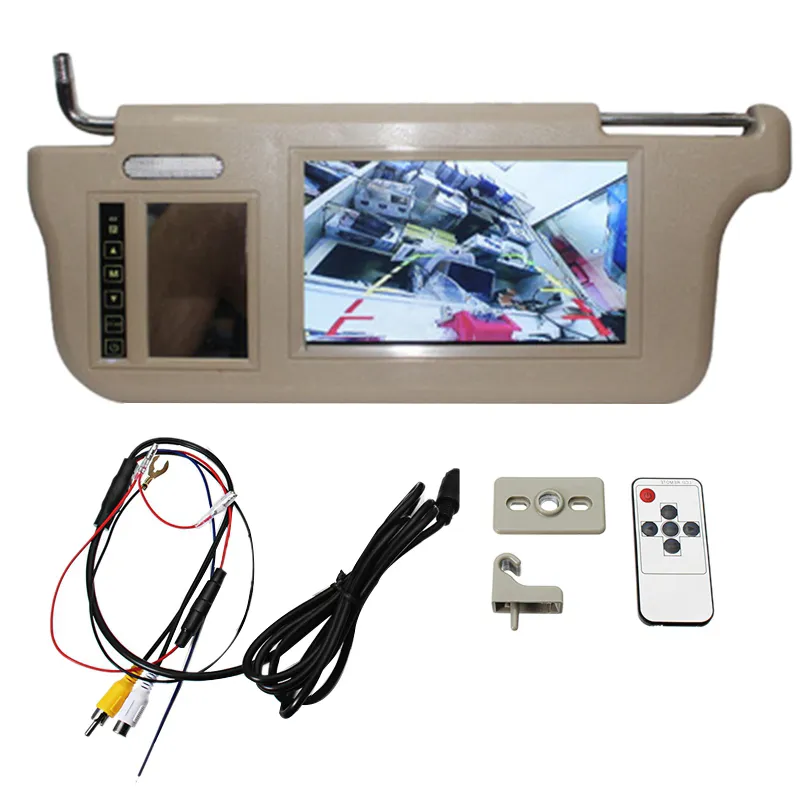 7 Zoll-Auto-Sonnenblende Spiegel-Schirm LCD-Monitor DC 12V Beige Innen Spiegel-Schirm für AV1 AV2 Spieler-Kamera-Auto-DVD