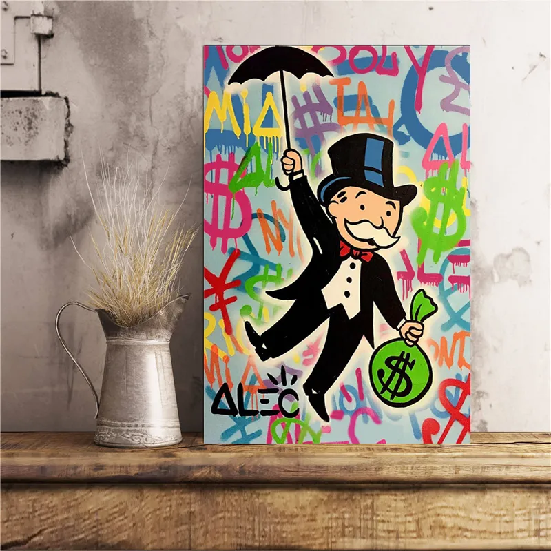 Alec Monopoly Riding Pengar Heminredning Oljemålning på kanfas Handmålat / HD-Print Wall Art Bildanpassning är acceptabel 21052402