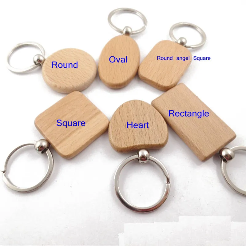 Blank rund rektangel trä nyckelkedja diy marknadsföring anpassade trä nyckelringar nyckel taggar marknadsföring gåvor224b