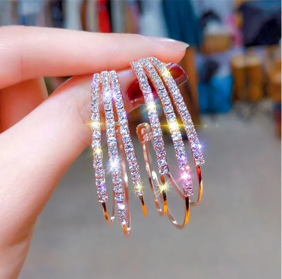 Orecchini A Cerchio Con Strass Per Sposa Argento - Grandi E Scintillanti, Gioielli Donna - 2