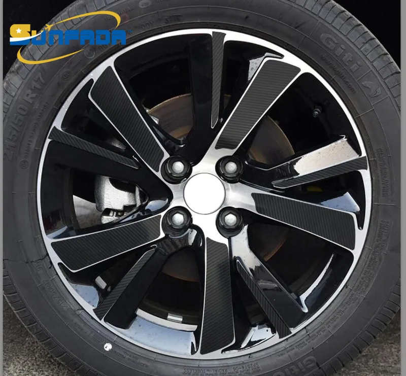 Sunfada 17 "Carbon Fiber Rimprints Wheel Hub Rim Decal Stickers för Peugeot 2008 2015 2016 Bilstyling (för 4 hjul)