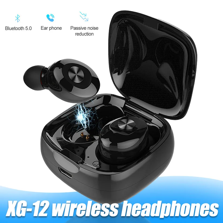 XG-12 TWS Bluetooth-hörlurar BT5.0 Wireless In-Ear Bass Stereo hörlurar med dubbla mic sportörhängen för Android-telefon i detaljhandeln