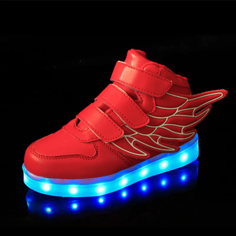 Crianças Sapatos Levou Crianças Casuais Asas Bonitos Sapatos Coloridos LED Brilhando Meninos E Meninas Sneakers USB de Carregamento Acender Sapatos 6 Cores