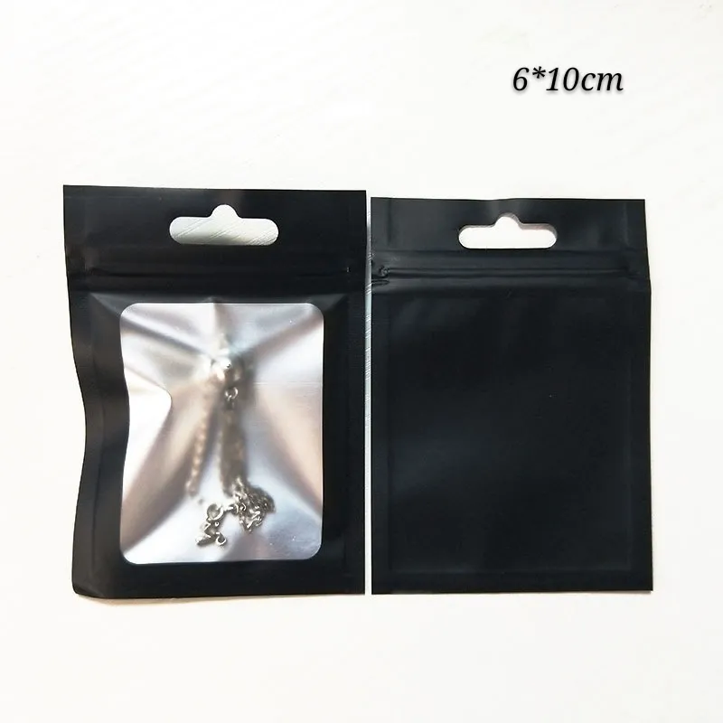 6 * 10 cm 100 stks Black Matte Mini Zip Lock Packaging Tassen Clear and Rits Seal Gift Package Bag Kleine Power Aluminium Folie Pouch