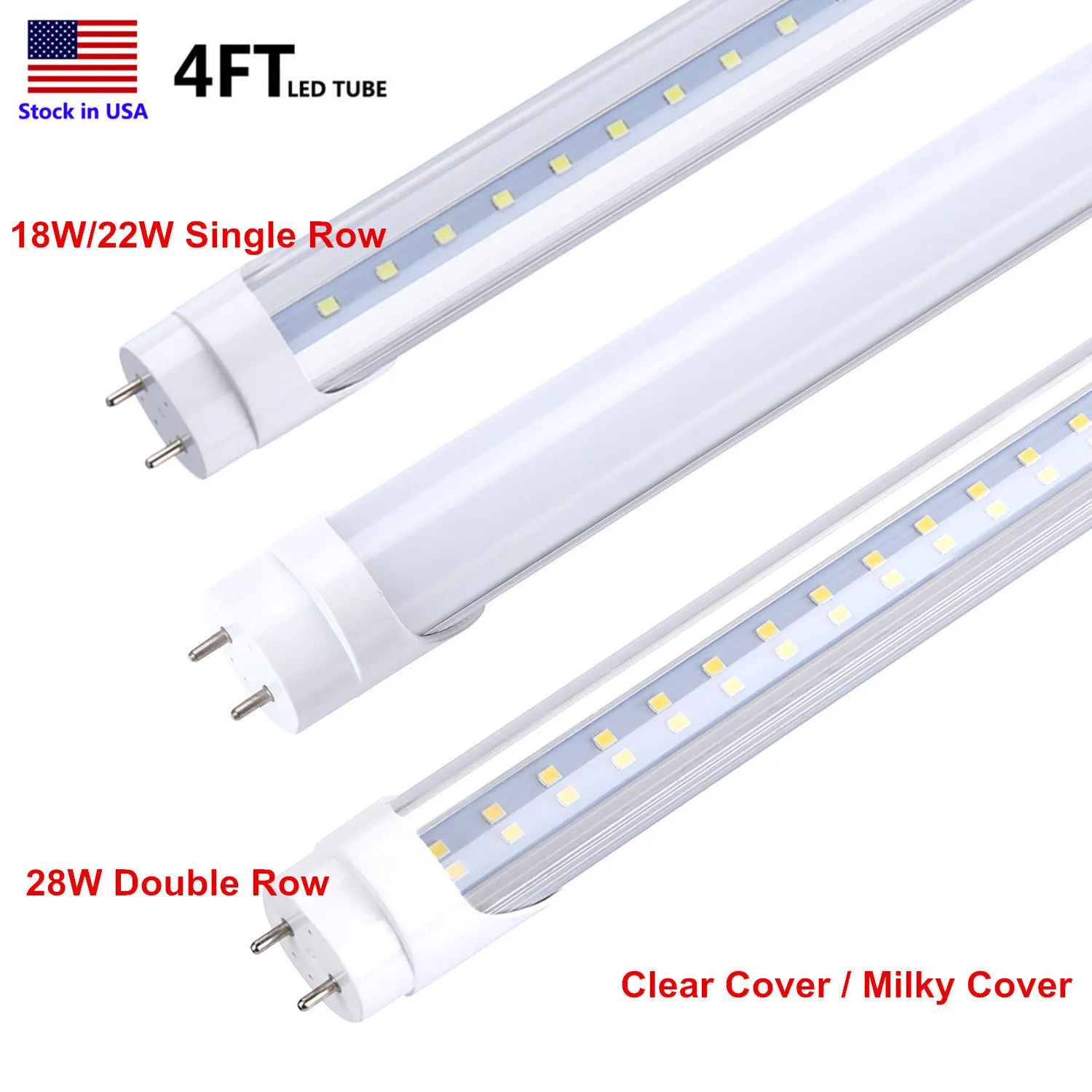 LED Tube Lighting T8 18W 22W 28W Fluorescent Tubes Lamp 4ft 4Feet 1.2M SMD2835 6000K Dual-End Powered Shop Light Bulbs