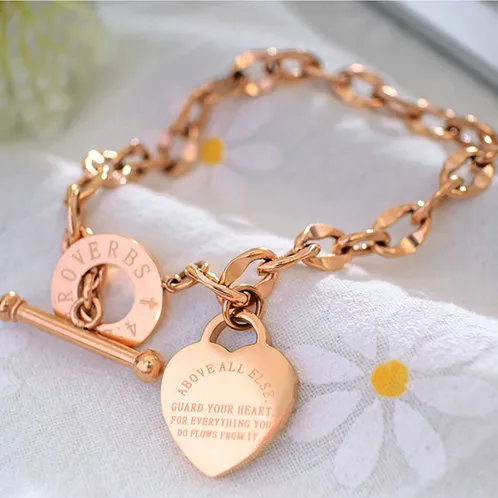 Fashion Love Jewelry Women Charm Bracelet Rose Gold Stainless Steel Bangles Silver Love Heart Bracelets For Birthday Gift