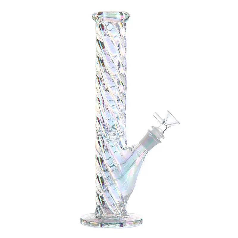 12.5 inç gökkuşağı renkli düz tüp bong nargile shisha cam su bongs ile 14mm kase downstem catcher su borusu