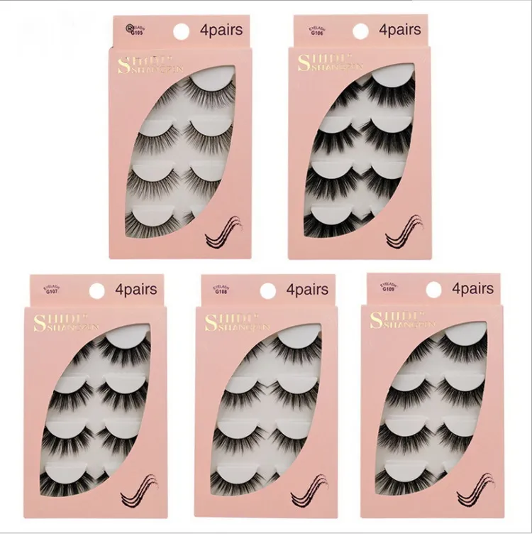 3D Mink False Eyelashes Faux Cils 4 أزواج رموش كثفات طبيعية SOF المصنوعة يدويًا