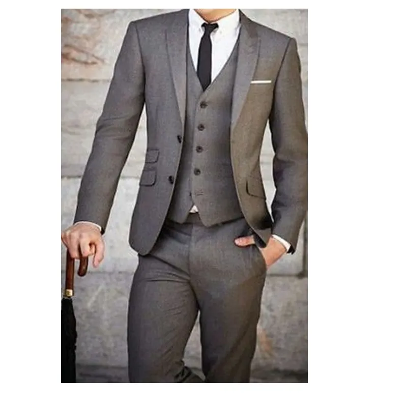 Personnaliser gris marié Tuxedos Slim Fit Groomsmen costume pour mariage revers cranté meilleur costume homme costumes pour hommes (veste + pantalon + gilet + cravate)