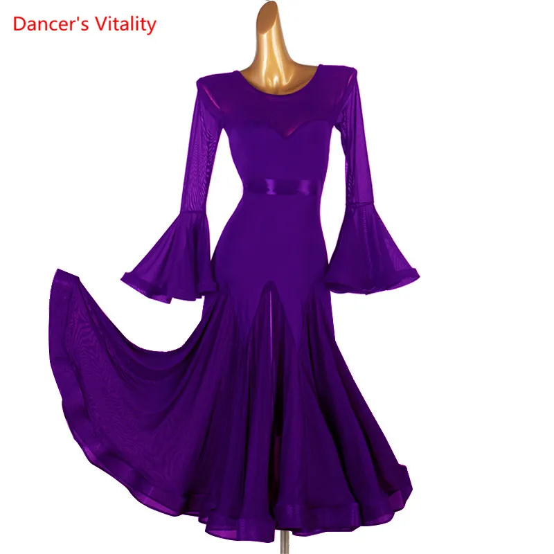 New Lace Ballroom Dance Dress For Woman Long Sleeves Waltz Tango Dance Dresses Standard Ballroom Dress Black