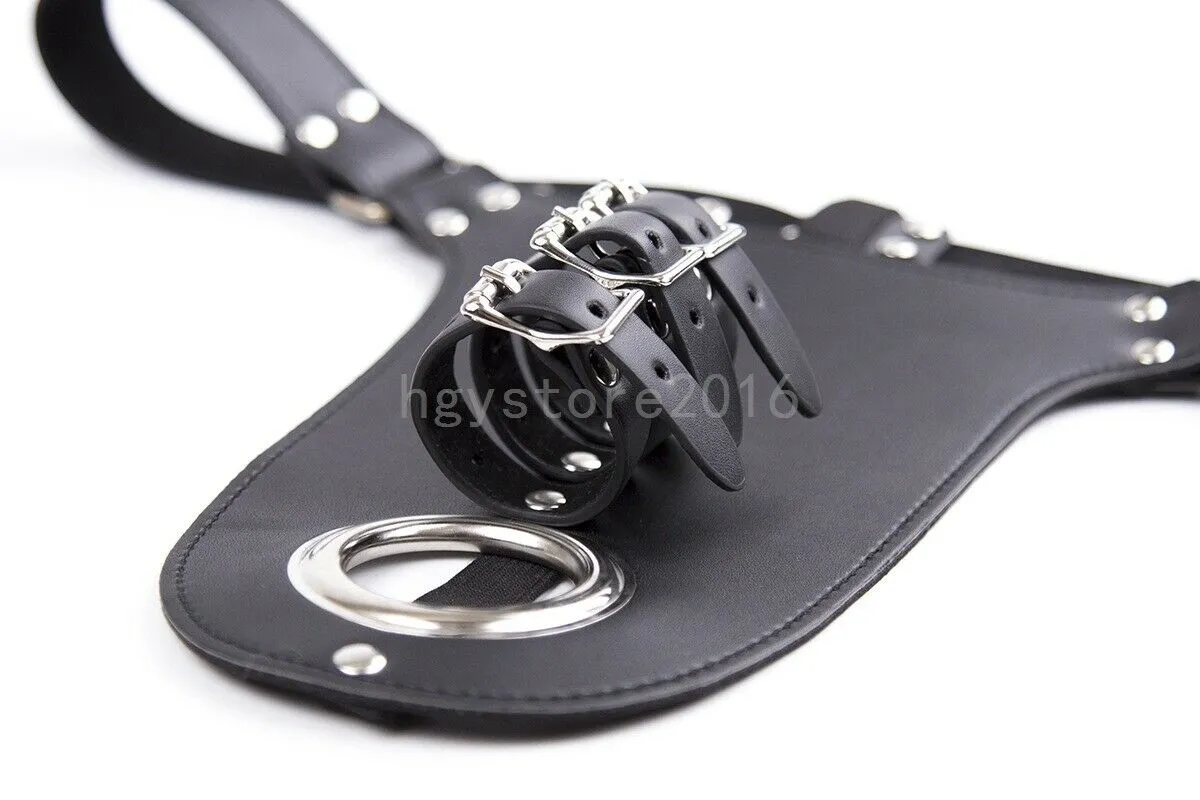 Bondage PU leather Male Chastity Belt Panties Pant Ring Strap Restraint Device Man Slave #R78