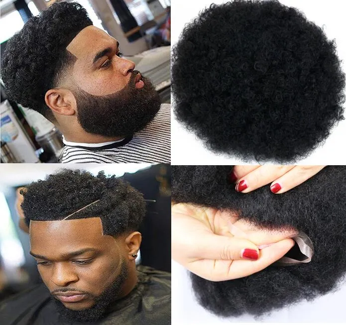 Lace Front Mens Hairpieces Afro Curl Human Hair Full Lace Toupee