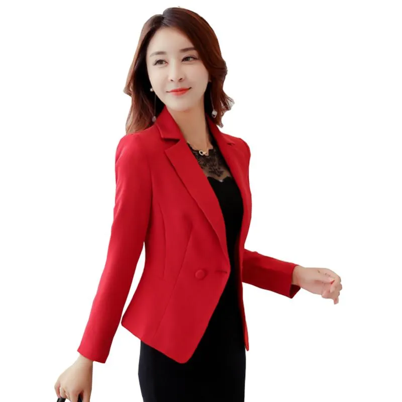 Dames Blazers et manteaux grande taille tenue de bureau travail à manches longues noir rouge petit costume moulante Blazer vestes femmes manteau femme