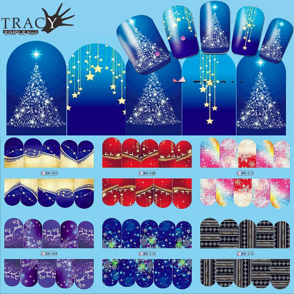 1шт Nail Art Christmas Water Transfer Советы Снежинка Синий Полный Обертывания Patterns Временные наклейки ногтей DIY инструмента TRBN205-216