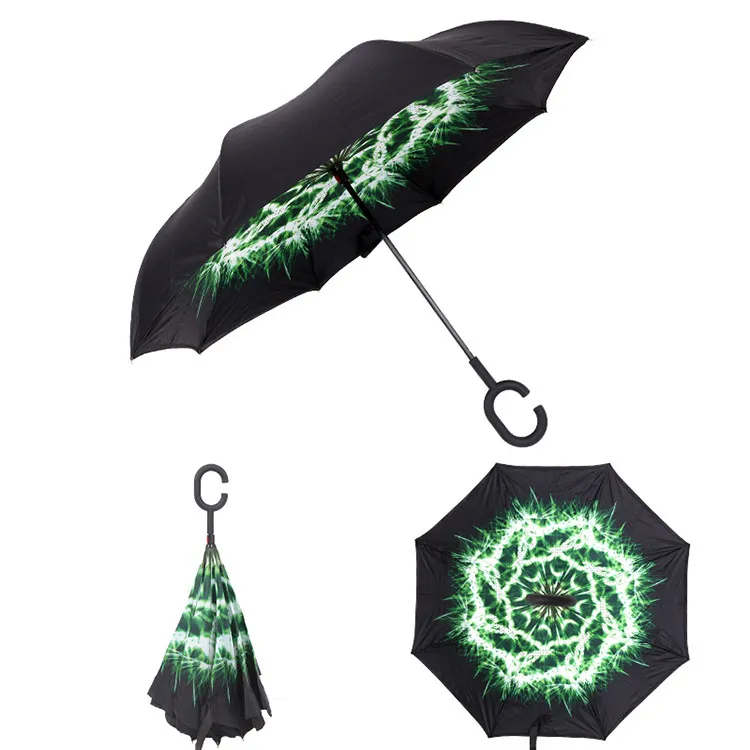 24 цвета специальный дизайн перевернутые зонтики с C-образной рукояткой двойной слой наизнанку ветрозащитный пляж обратный складной зонтик дождливый зонтик