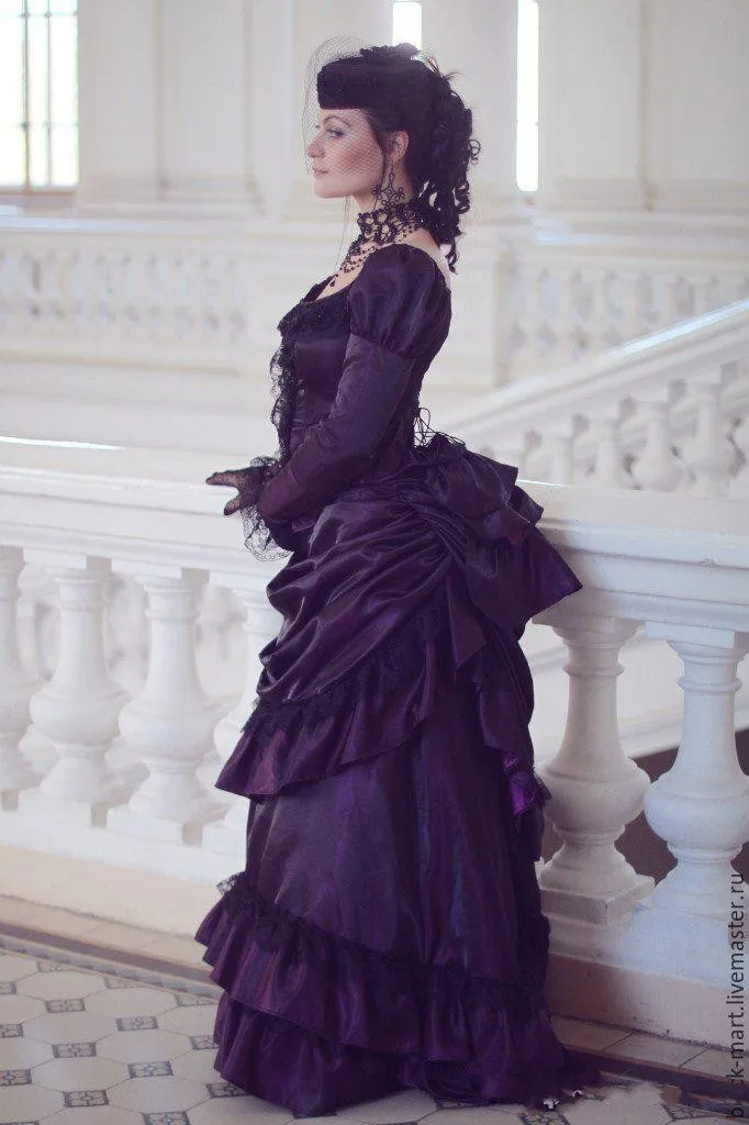 gothic wedding dresses black and purple Gothic Black and Purple Wedding Dress Long Sleeve A-Line Bridal Gown  Evening Dress cg25372