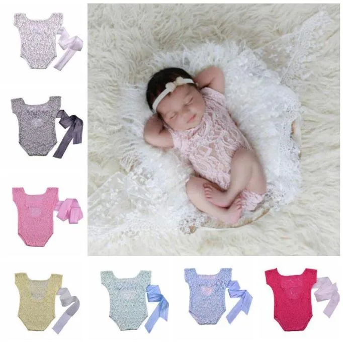 Newborn Rompers Clothes Infant Striped Soft Lace Photography Prop Infant Fly Sleeve Photo Jumpsuit Toddler Tutu Bowknot Bodysuit C269