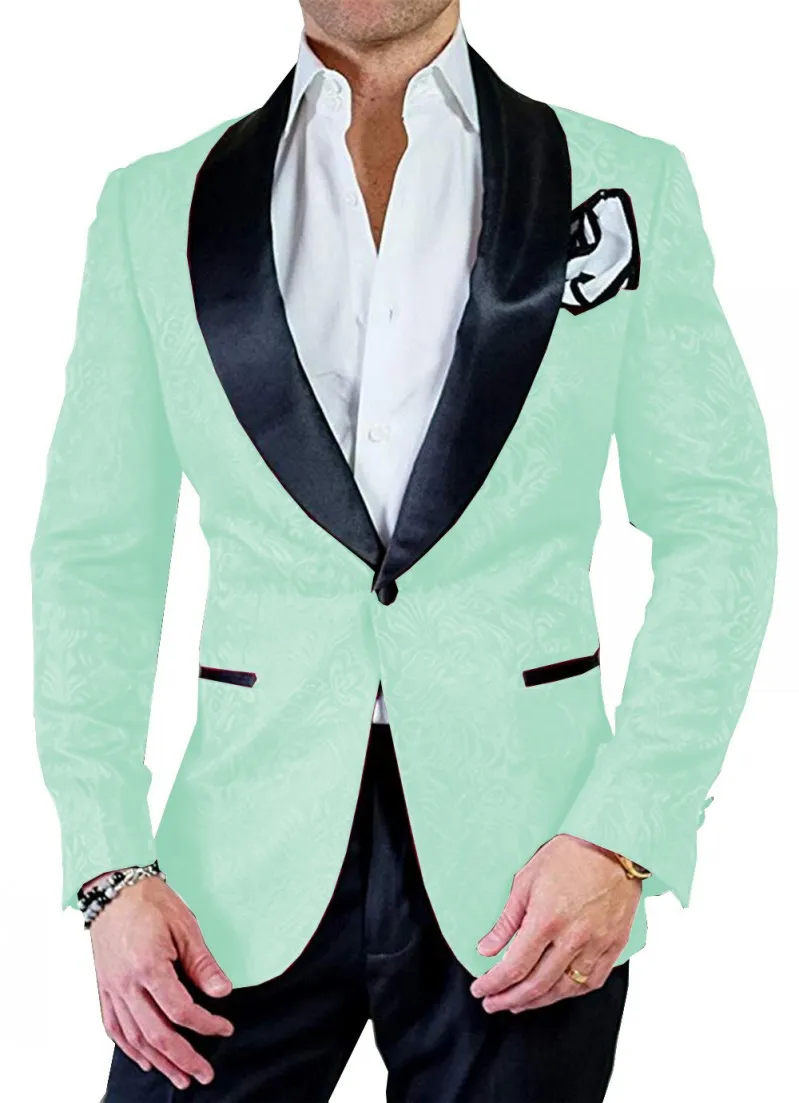 Abiti da uomo nuovissimi modello verde menta e smoking nero da sposo scialle bavero groomsmen matrimonio best man 2 pezzi (giacca + pantaloni + cravatta) L470