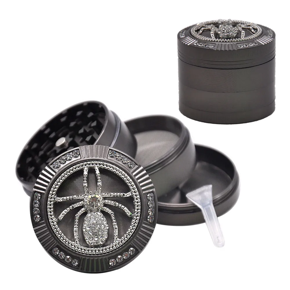 Diamant Spider Zink Alloy Rökning Herb Grinder 50mm 4 Piece Metal Tobacco Grinder Smoke Grinders för vattenrör Tillbehör