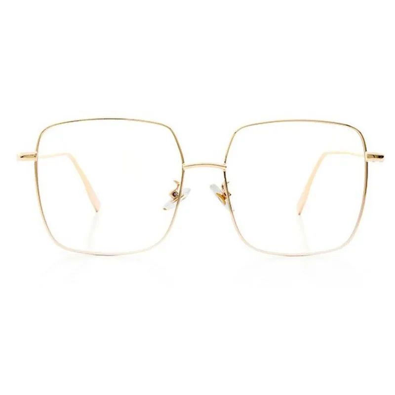 Lunettes de mode Femme Lunettes carrées surdimensionnées Lunettes d'or Cadre Verres clairs Lunettes optiques Myopie Nerd Lunettes