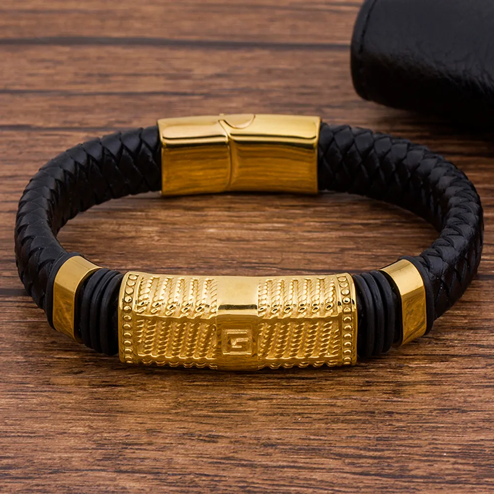 Amazon.com: Touyony Leather Bracelet for Men Premium Leather Stainless  Steel Triple Row Black Leather bangle Braided Bracelet Cuff Men's Bracelet  Wrist Accessories: Clothing, Shoes & Jewelry